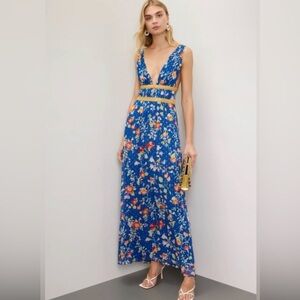 RIXO Charlotte Floral Blue Maxi Dress size XL-US12 excellent pre owned condition